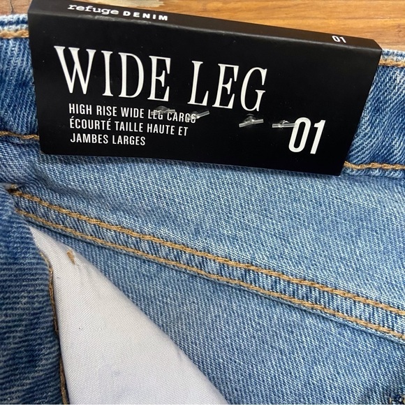 REFUGE denim jeans wide legs high rise waist blue 100% cotton cargo cropped 1 - Picture 8 of 15